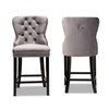 Baxton Studio Howell Modern Transitional Grey Velvet and Dark Brown Finished Wood 2-Piece Counter Stool Set 175-10960-Zoro